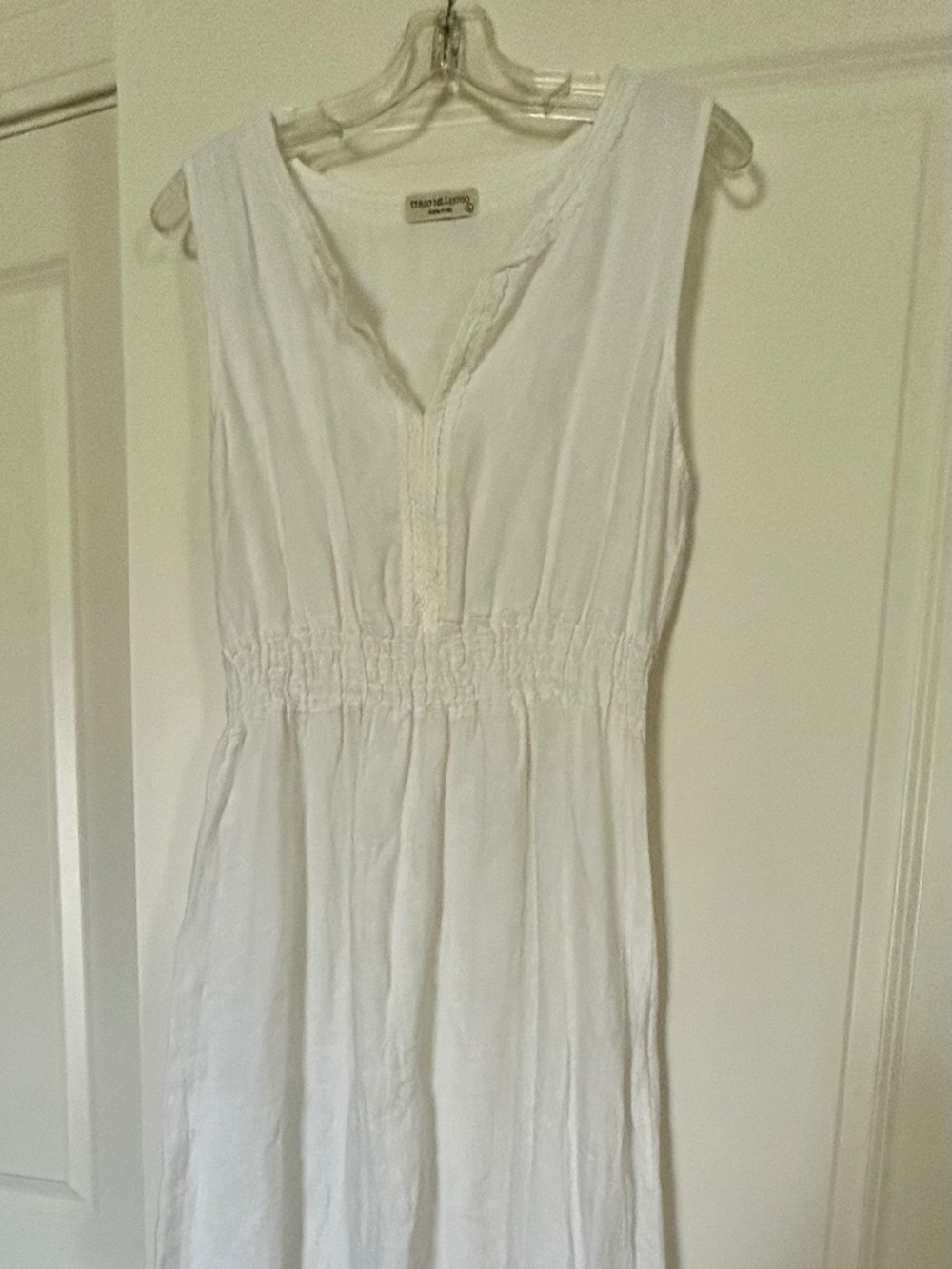 Terzo Millennio 100% Linen White Maxi Dress Sz Large V-Neck, Made in Italy